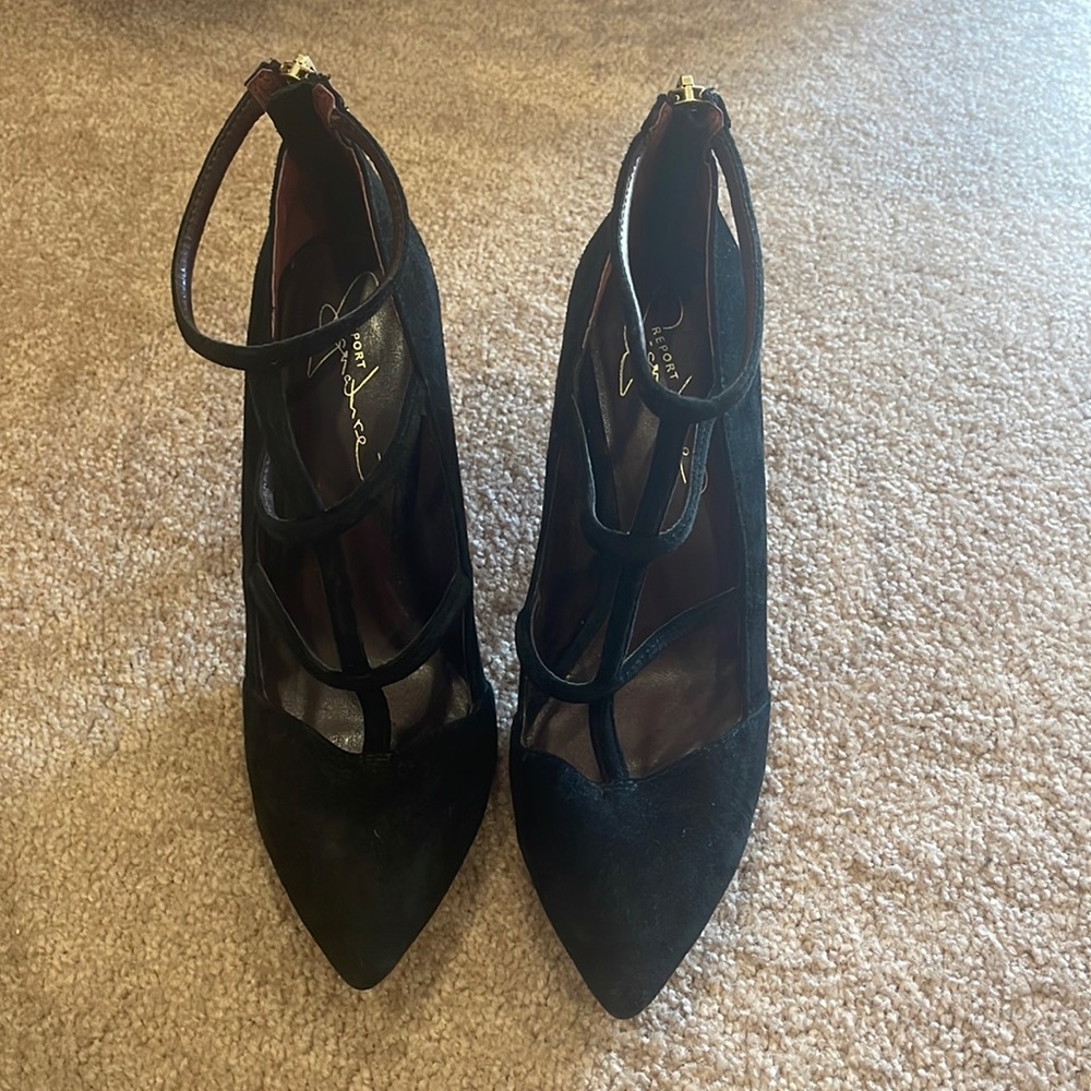Black suede heels by report